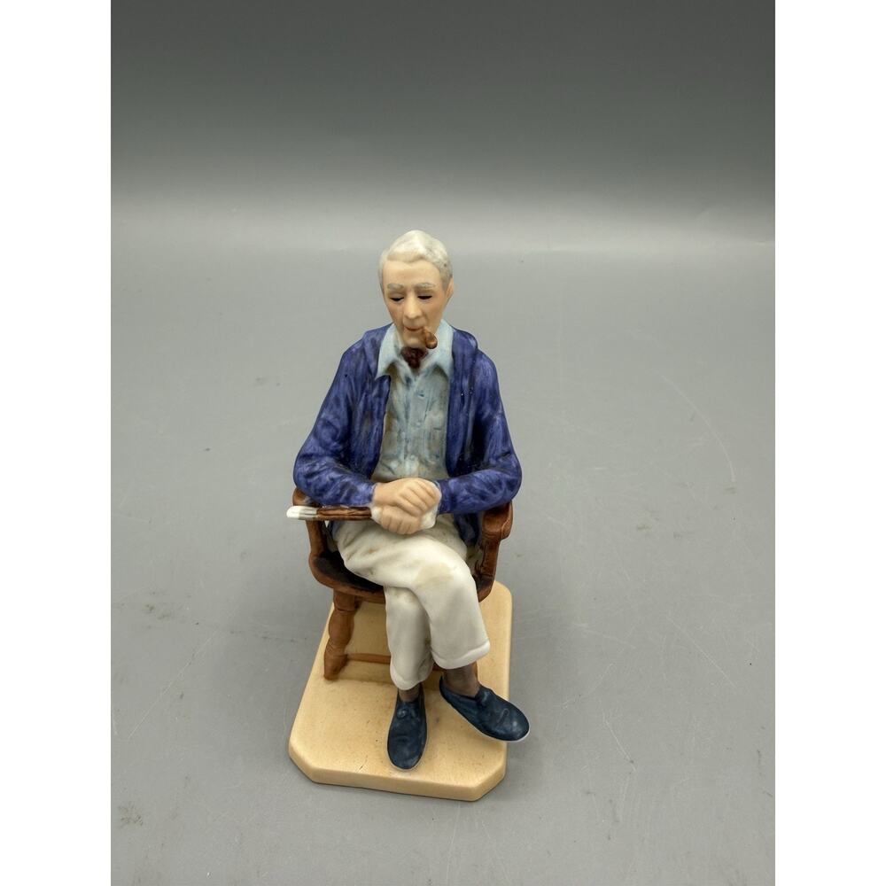 Norman Rockwell 1983 Porcelain Figurine Seated Man Pipe NRM Inc Vintage
